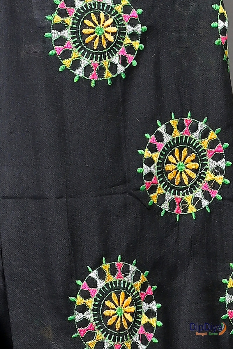 Black Pure Cotton Parama Embroidery Handloom saree (285)